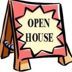 open house text on sandwich board clip art